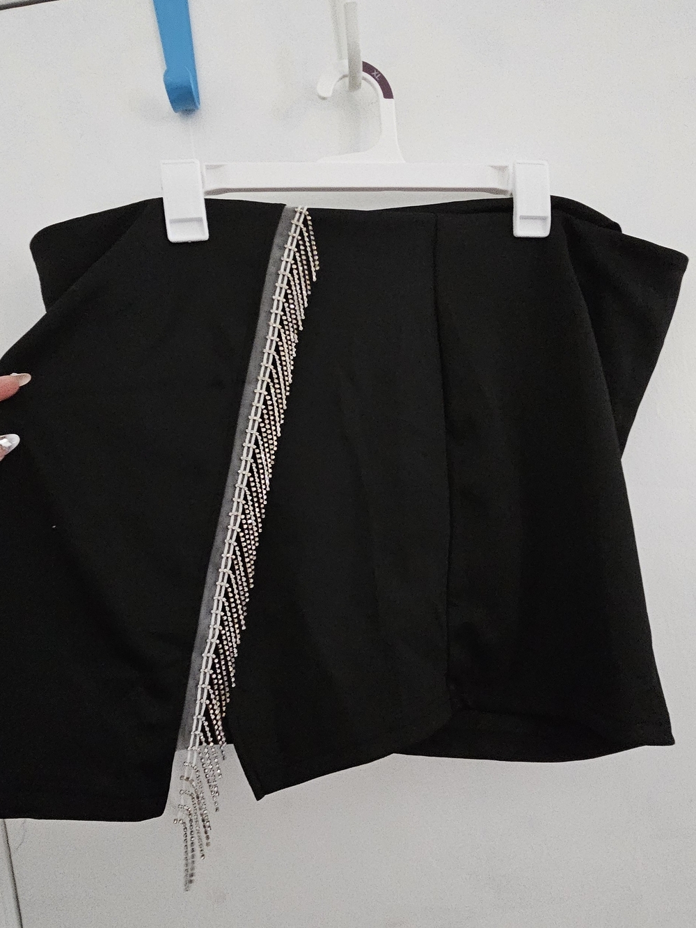 SHEIN Black Mini Skirt with Crystal Fringe Trim